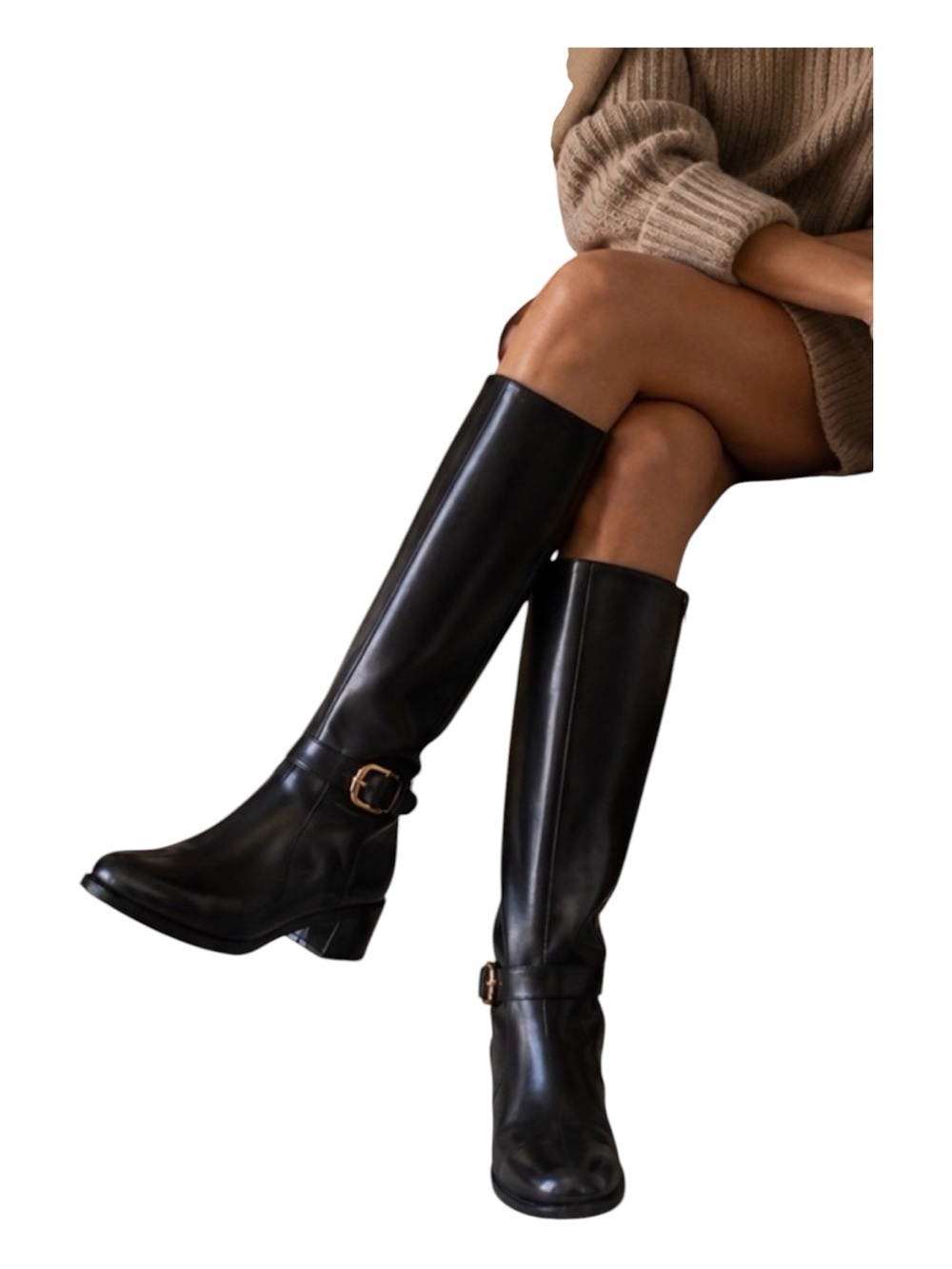NWOB Tory Burch Marsden Black Knee-High Buckle Calf Leather Boots Sz 9.5
